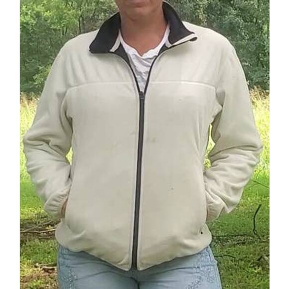 Lands End full zip fleece jacket cream small 6-8 - Picture 1 of 3
